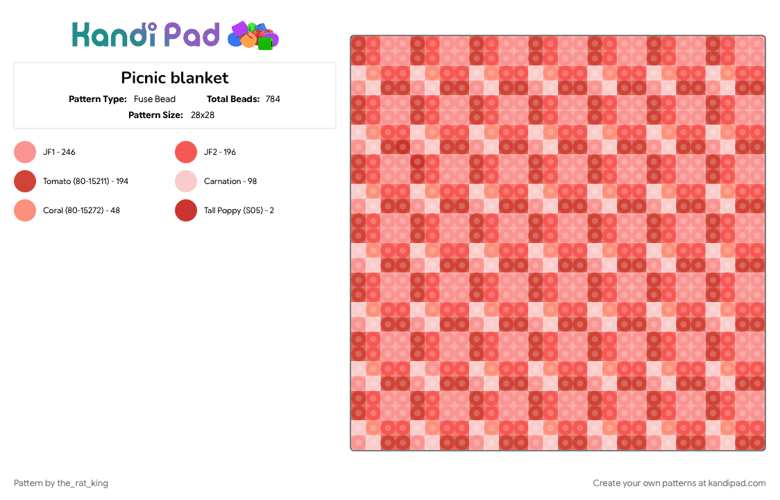 Picnic blanket - Fuse Bead Pattern by the_rat_king on Kandi Pad - beige, blanket, cotdpicnic, cute, perler, picnic, plaid, red