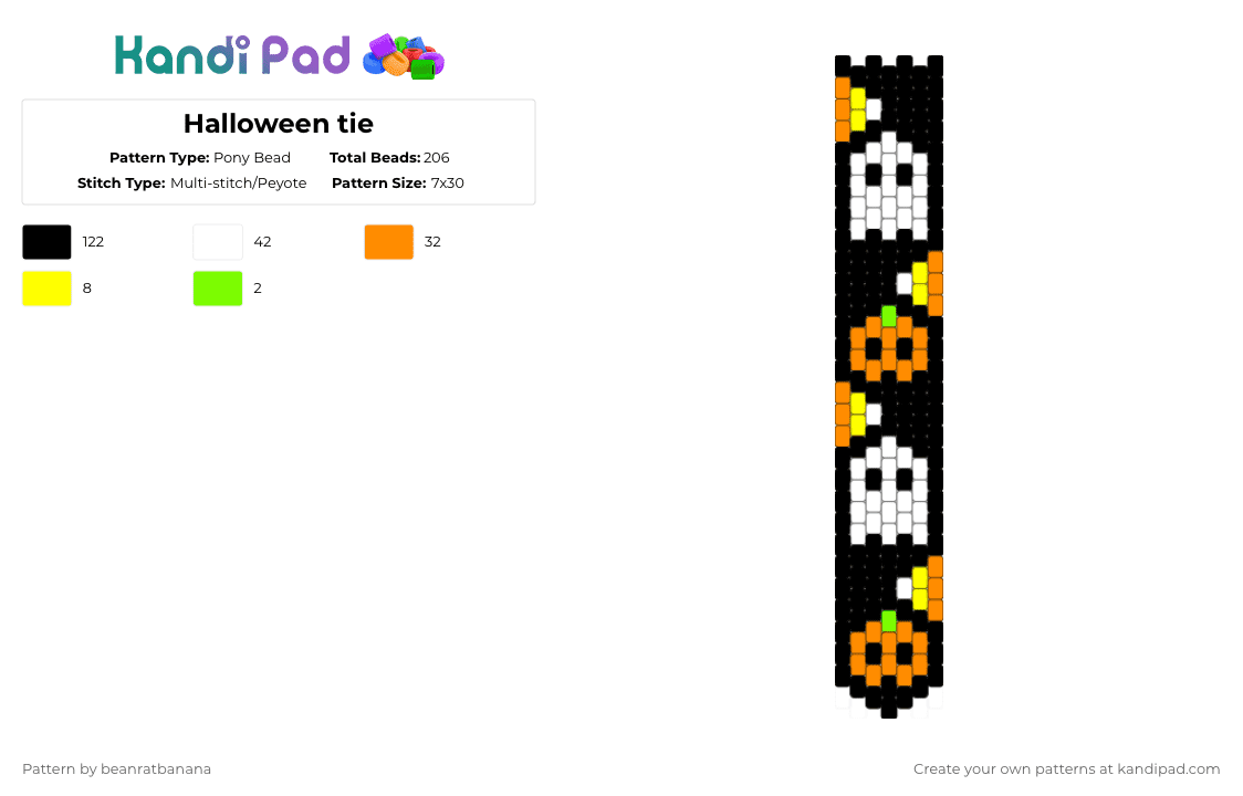 Halloween tie - Pony Bead Pattern by the_rat_king on Kandi Pad - halloween,ghosts,candy corn,pumpkins,tie,necktie,clothing,holiday,spooky,black,orange