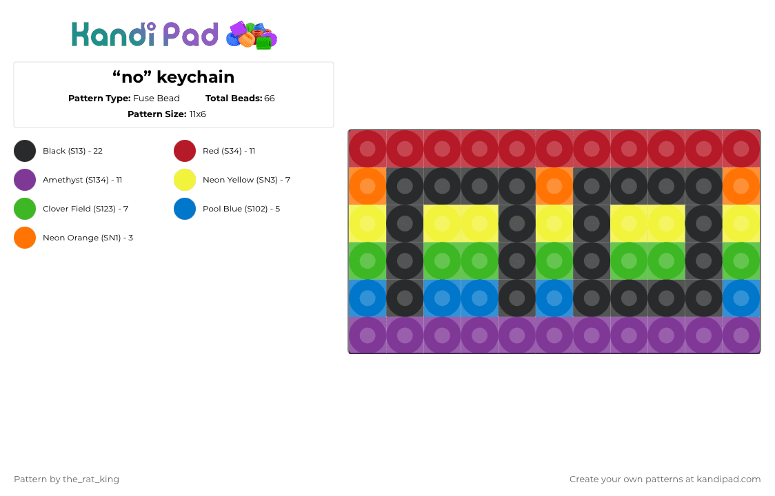 “no” keychain - Fuse Bead Pattern by the_rat_king on Kandi Pad - red,yellow,green,pink,no,rainbow,keychain,pride