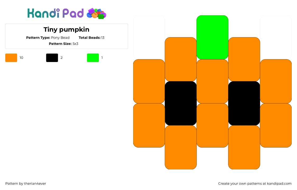 Tiny pumpkin - Pony Bead Pattern by therian4ever on Kandi Pad - pumpkin,jackolantern,halloween,cute,simple,charm,orange