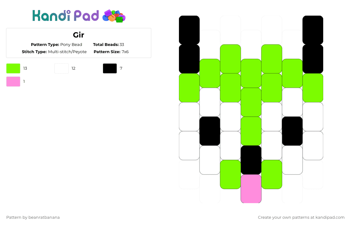 Gir - Pony Bead Pattern by the_rat_king on Kandi Pad - green