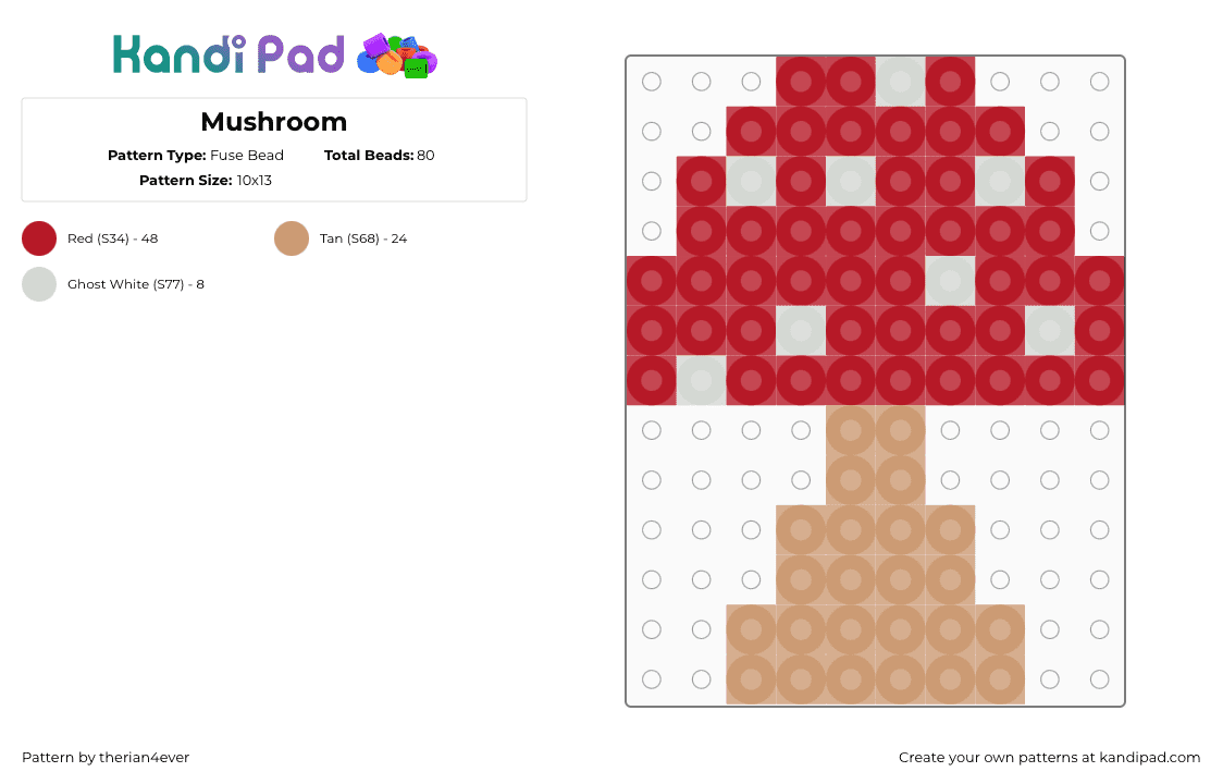 Mushroom - Fuse Bead Pattern by beanratbanana on Kandi Pad - beige,red