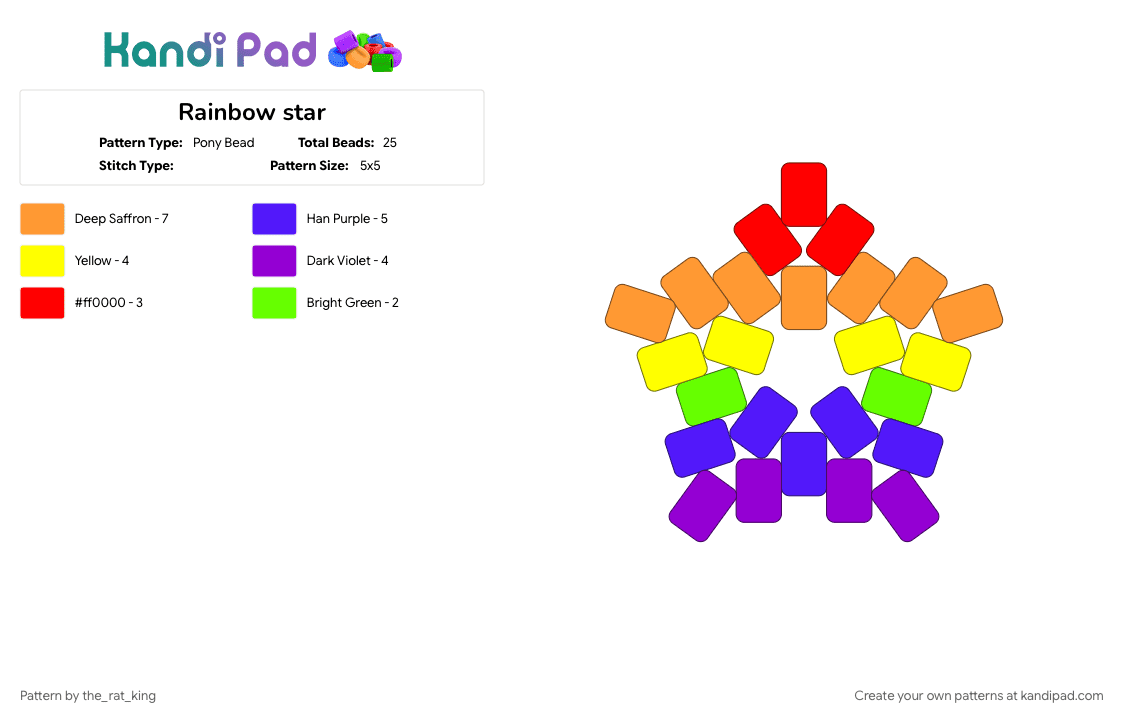 Rainbow star - Pony Bead Pattern by the_rat_king on Kandi Pad - charm, keychain, mini, orange, purple, rainbow, star