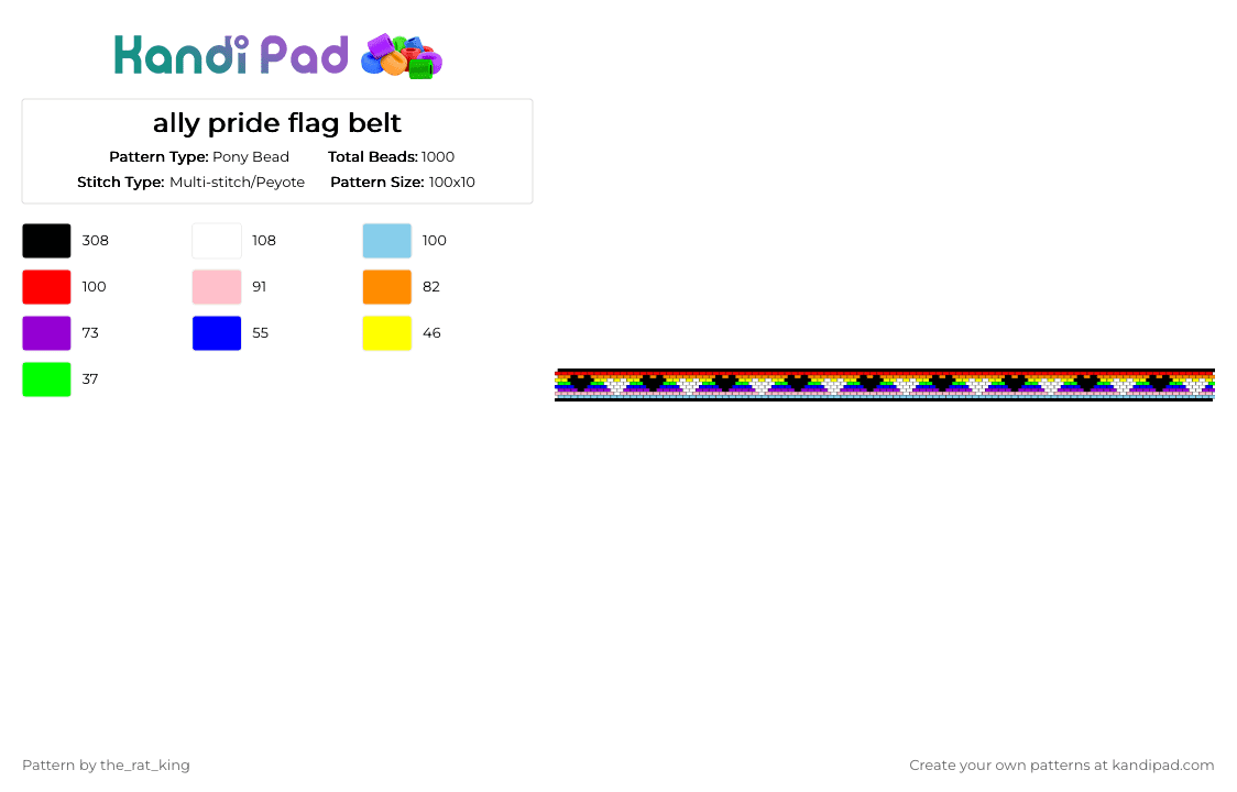 ally pride flag belt - Pony Bead Pattern by the_rat_king on Kandi Pad - purple,light blue,pink,colorful,ally,heart,love,pride,lgbtq,cute