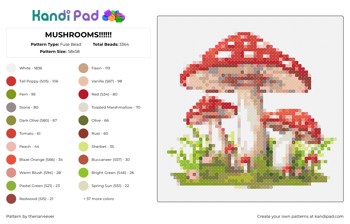 MUSHROOMS!!!!!! - Fuse Bead Pattern by therian4ever on Kandi Pad - 