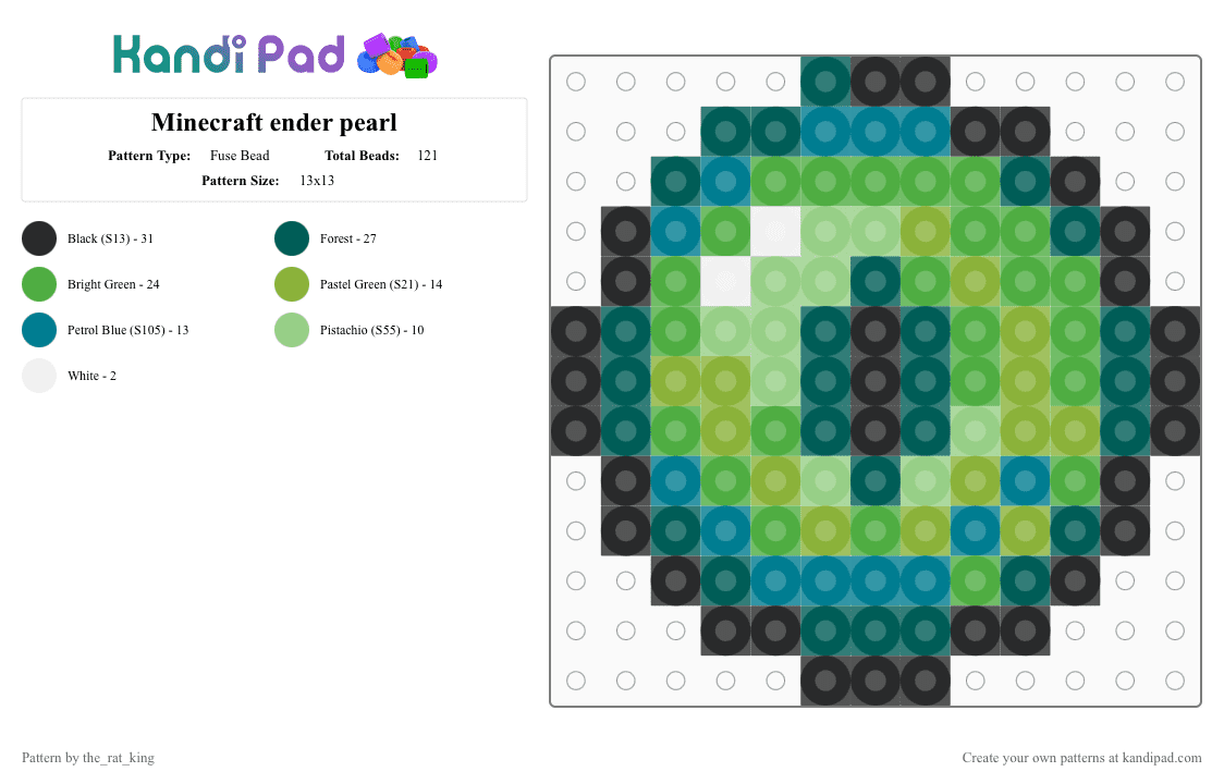 Minecraft ender pearl - Fuse Bead Pattern by the_rat_king on Kandi Pad - green,minecraft,ender,pearl,charm,minecraft ender pearl