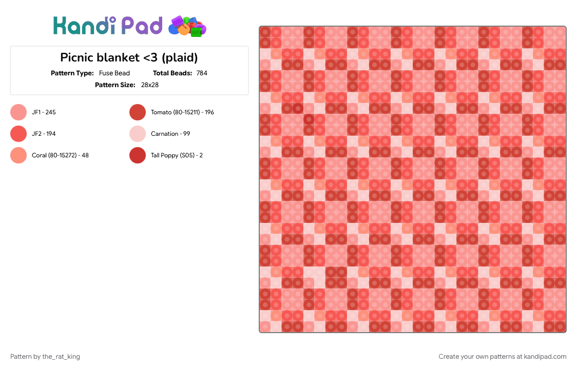 Picnic blanket - Fuse Bead Pattern by the_rat_king on Kandi Pad - beige, blanket, cotdpicnic, cute, perler, picnic, plaid, red