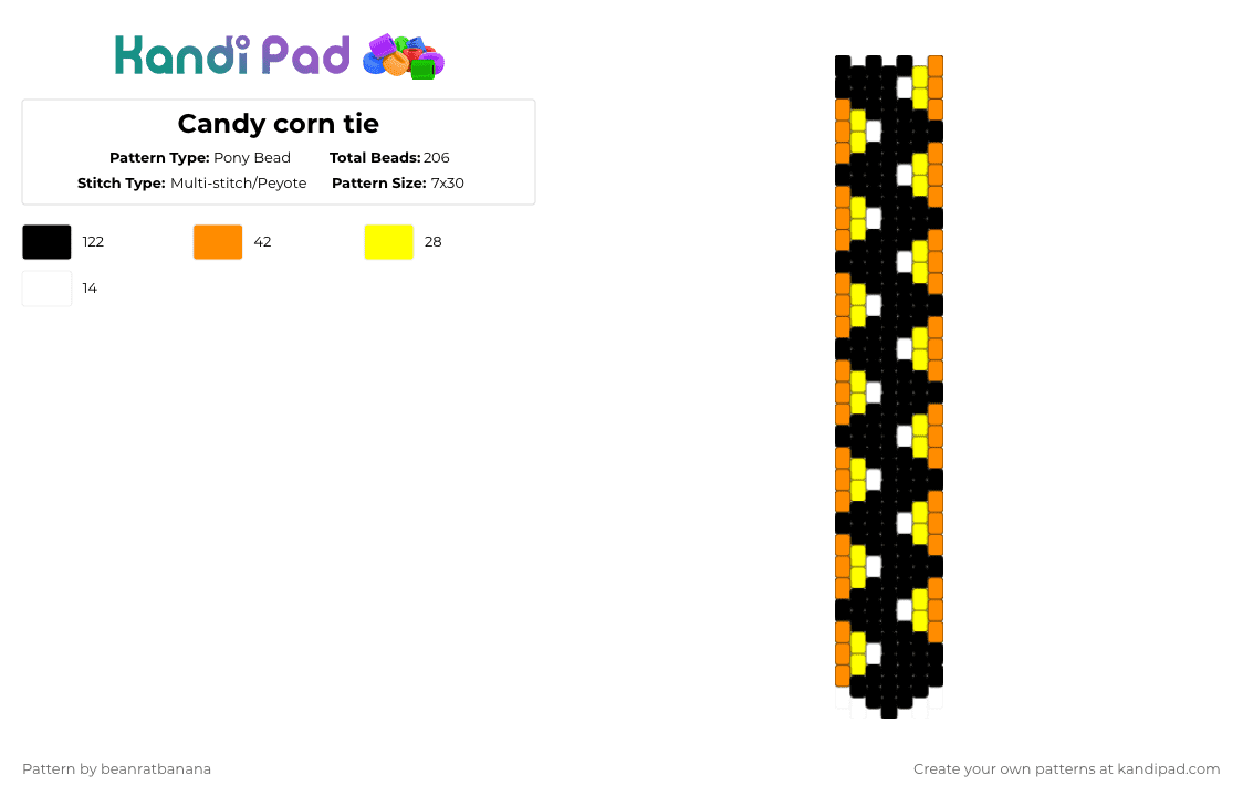 Candy corn tie - Pony Bead Pattern by the_rat_king on Kandi Pad - black,yellow,orange