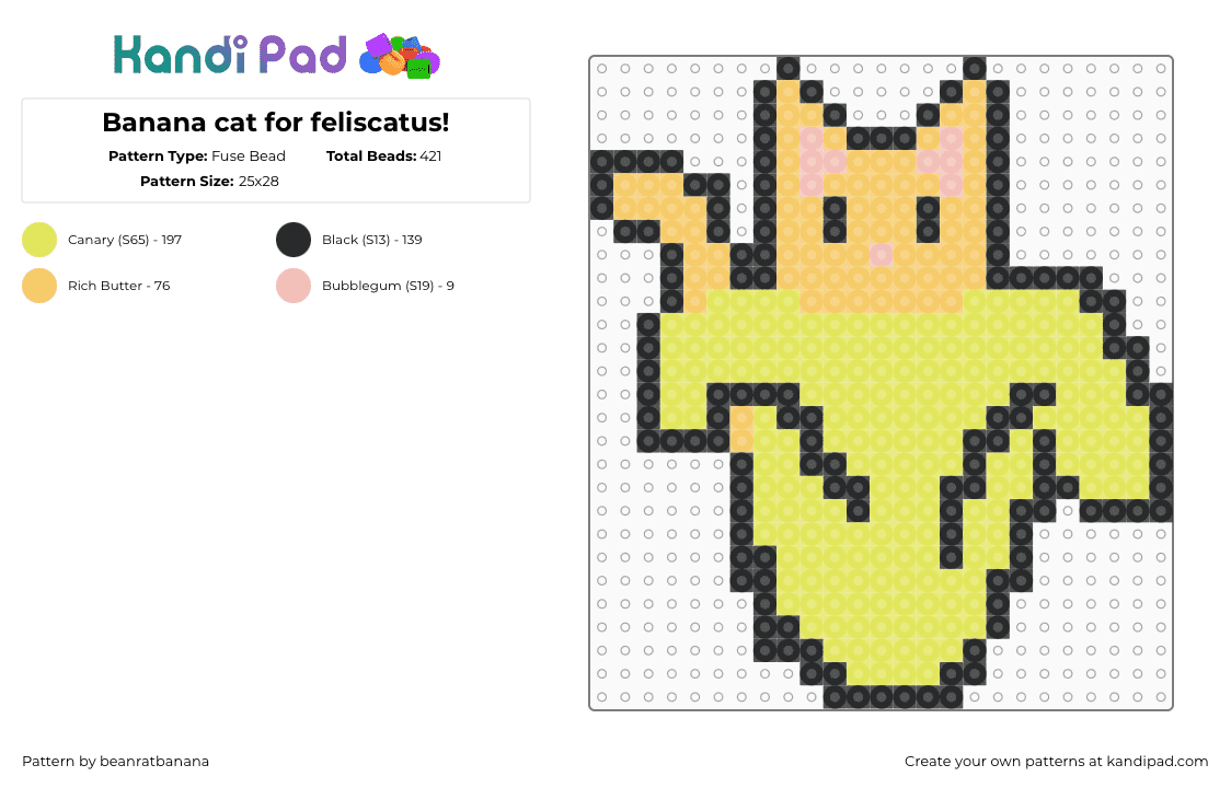 Banana cat for feliscatus! - Fuse Bead Pattern by the_rat_king on Kandi Pad - yellow