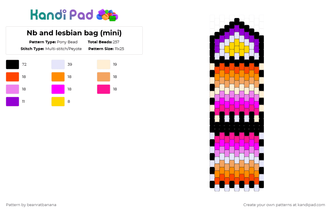 Nb and lesbian bag (mini) - Pony Bead Pattern by the_rat_king on Kandi Pad - orange,pink