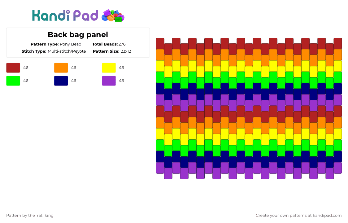 Back bag panel - Pony Bead Pattern by the_rat_king on Kandi Pad - purple,panel,bag,bag panel,rainbow,rainbow bag,back,back of bag,bag panel back