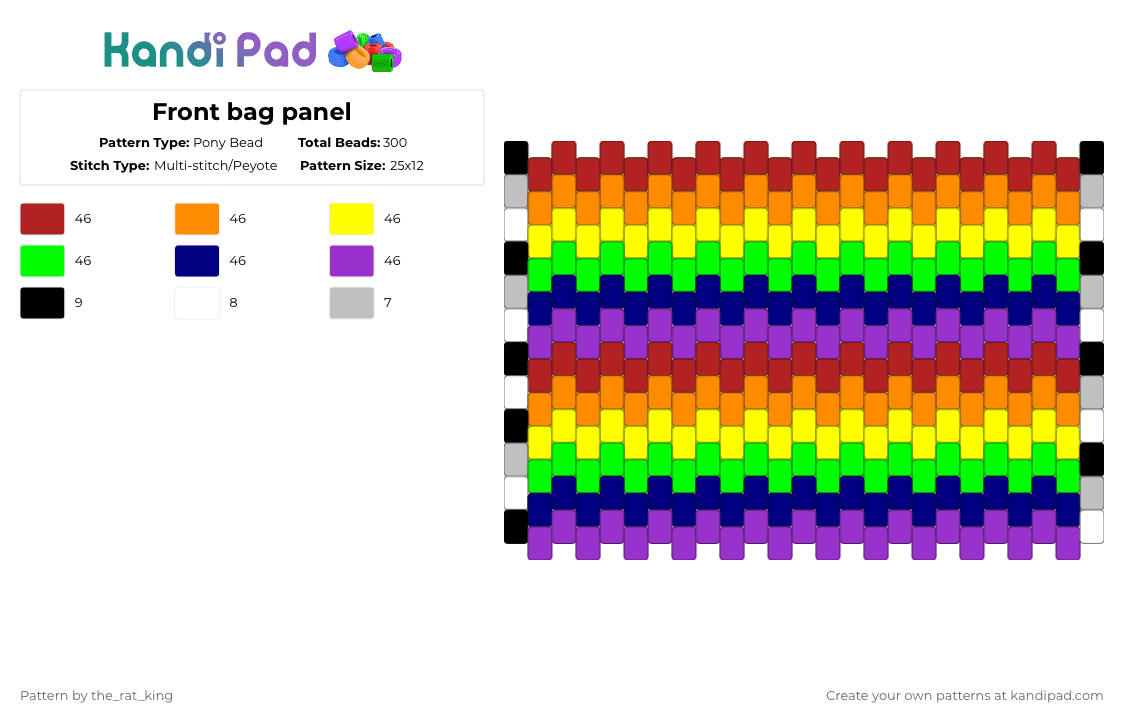 Front bag panel - Pony Bead Pattern by the_rat_king on Kandi Pad - orange,green,colorful,bag,panel,front,front of bag,bag front,bag panel,rainbow,rainbow bag panel