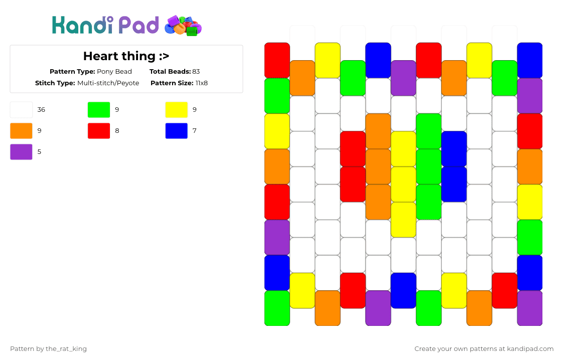 Heart thing :> - Pony Bead Pattern by the_rat_king on Kandi Pad - white,green,orange,colorful,heart,rainbow