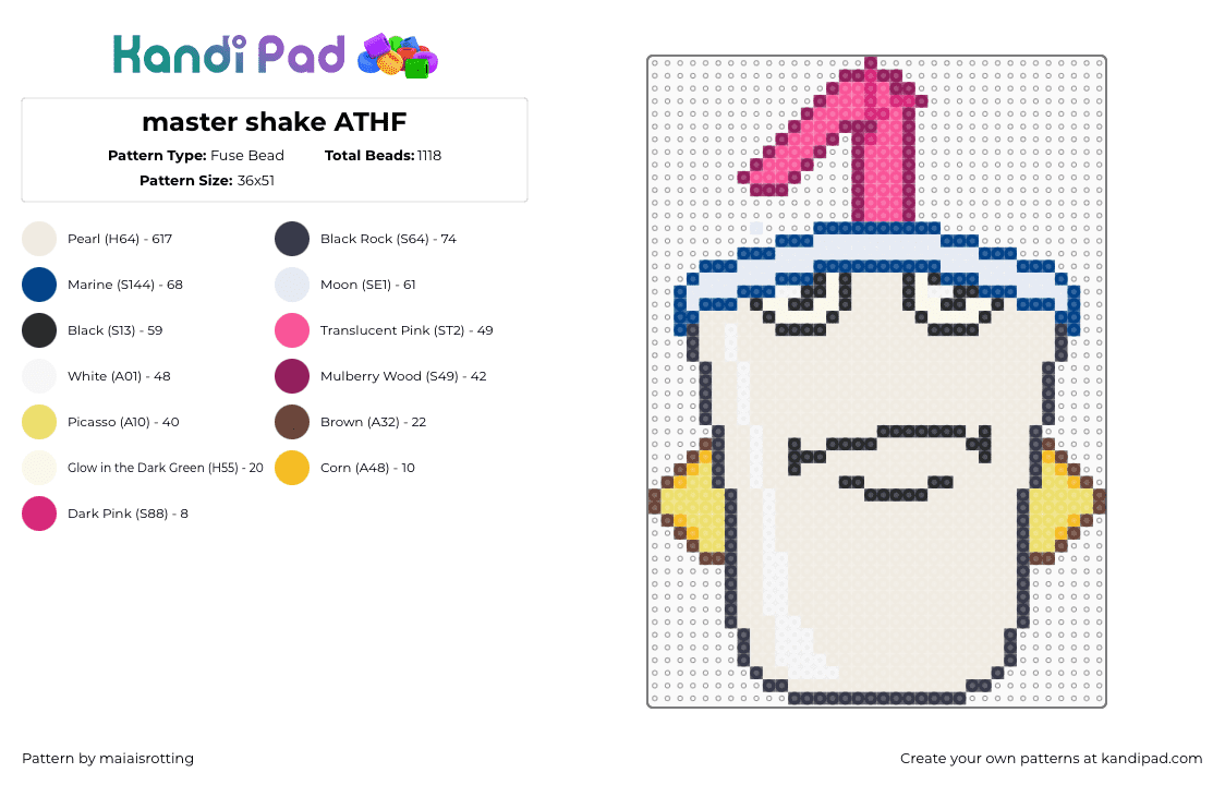 master shake ATHF - Fuse Bead Pattern by maiaisrotting on Kandi Pad - master shake,athf,aqua teen hunger force,character,animation,tv show,white