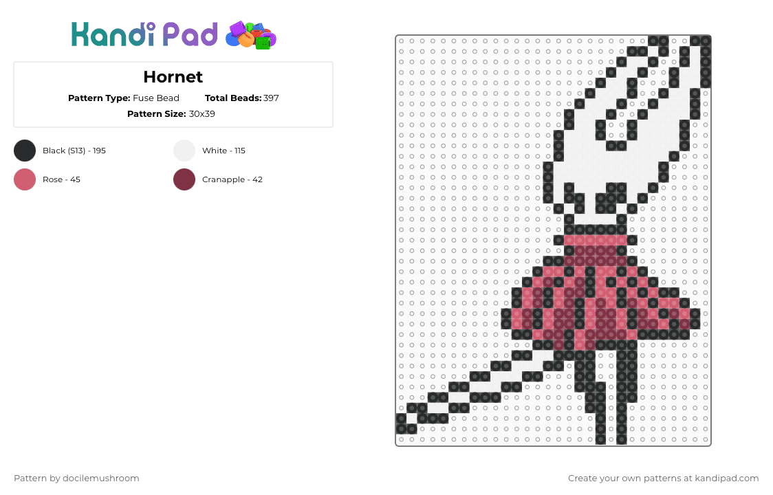 Hornet - Fuse Bead Pattern by docilemushroom on Kandi Pad - hornet,hollow knight,gaming,video game,red,brown