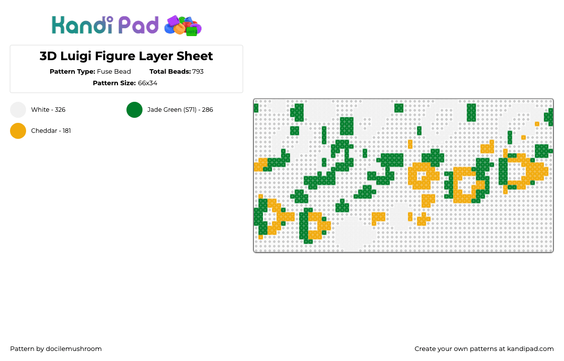 3D Luigi Figure Layer Sheet - Fuse Bead Pattern by docilemushroom on Kandi Pad - green,orange