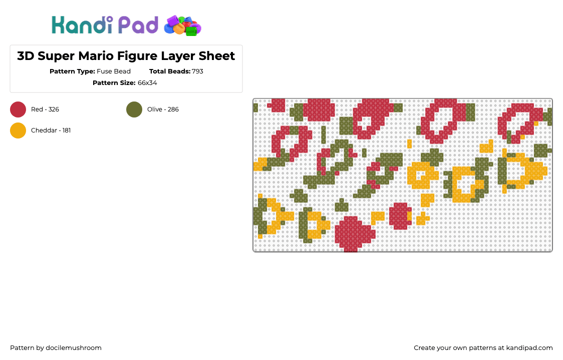 3D Super Mario Figure Layer Sheet - Fuse Bead Pattern by docilemushroom on Kandi Pad - gold,red