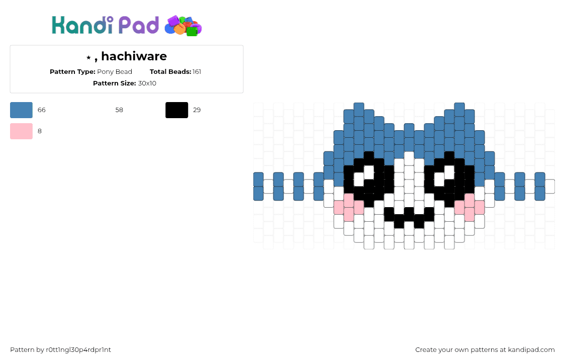 ٭ , hachiware - Pony Bead Pattern by r0tt1ngl30p4rdpr1nt on Kandi Pad - hachiware,chiikawa,kawaii,chibi,cute,head,character,bracelet,blue,white