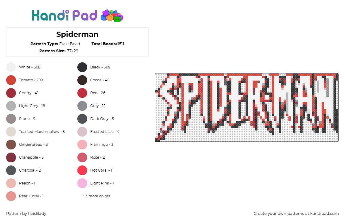 Spiderman - Fuse Bead Pattern by heidilady on Kandi Pad - spiderman,super hero,marvel,logo,vibrant,playful,superhero,white