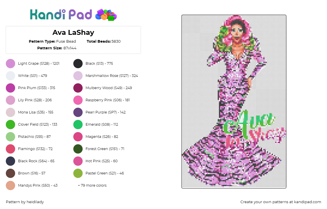 Ava LaShay - Fuse Bead Pattern by heidilady on Kandi Pad - ava lashay,drag queen,elegance,persona,dazzling,vibrant,admire,pink