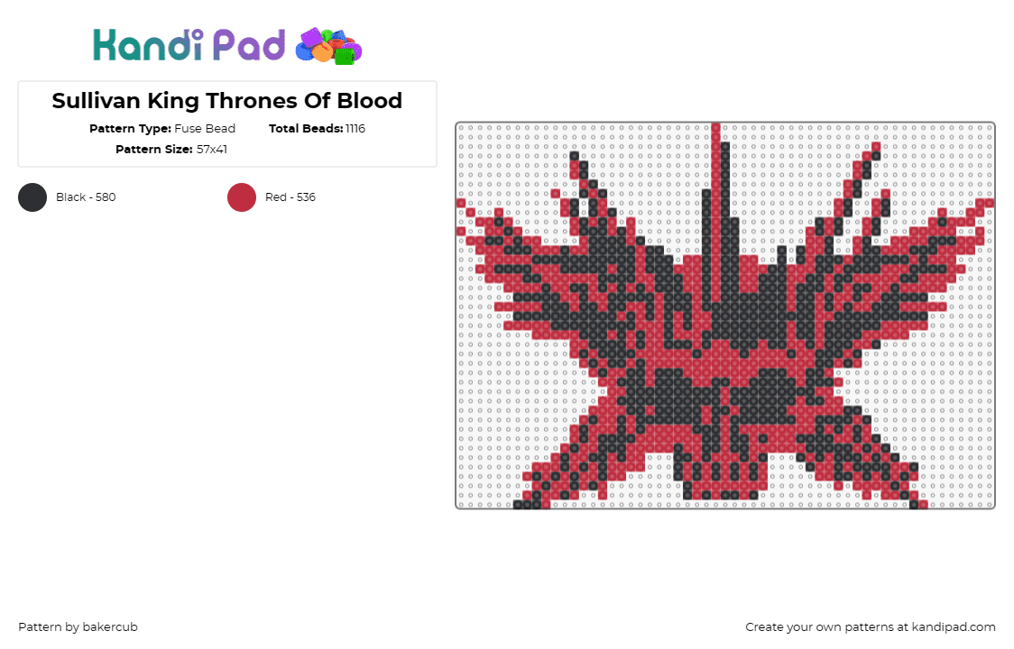 Sullivan King Thrones Of Blood - Fuse Bead Pattern by bakercub on Kandi Pad - sullivan king,thrones of blood,skull,edm,metal,dj,music,edgy,intense,black,red