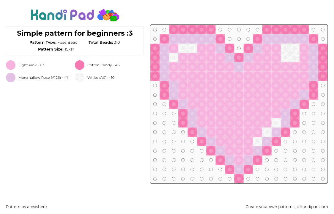 Simple pattern for beginners :3 - Fuse Bead Pattern by arvyishere on Kandi Pad - heart,love,valentine,charm,pink