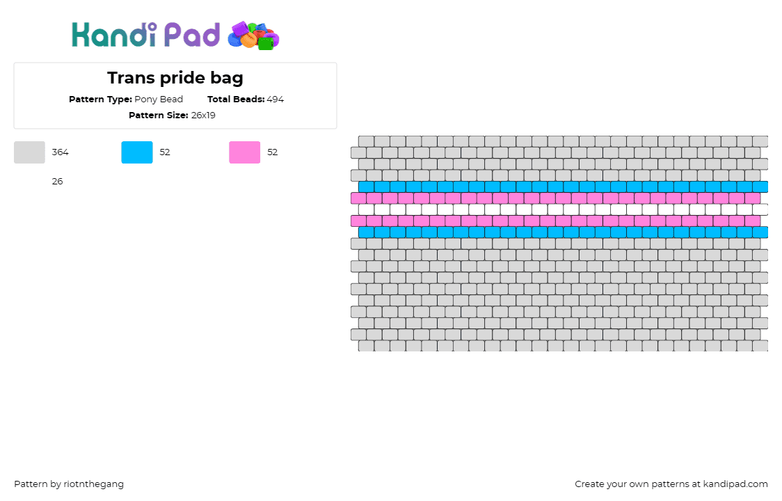 Trans pride bag - Pony Bead Pattern by riotnthegang on Kandi Pad - trans,pride,bag,solidarity,statement,embody,flag,visibility,symbolic,gray