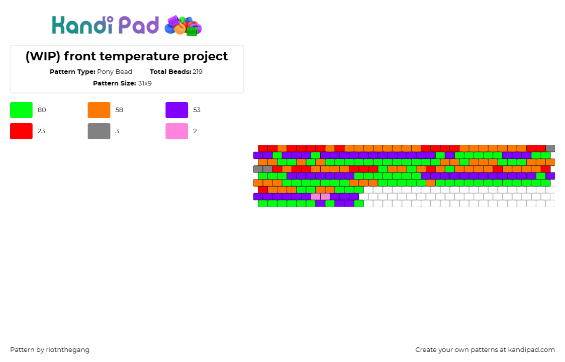 (WIP) front temperature project - Pony Bead Pattern by riotnthegang on Kandi Pad - colorful