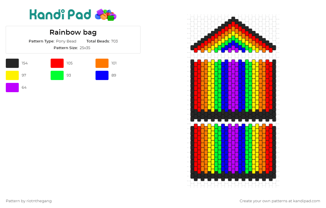 Rainbow bag - Pony Bead Pattern by riotnthegang on Kandi Pad - rainbow,bag,stripes,joy,vibrant,cheerful,colorful,accessory,bright,bold