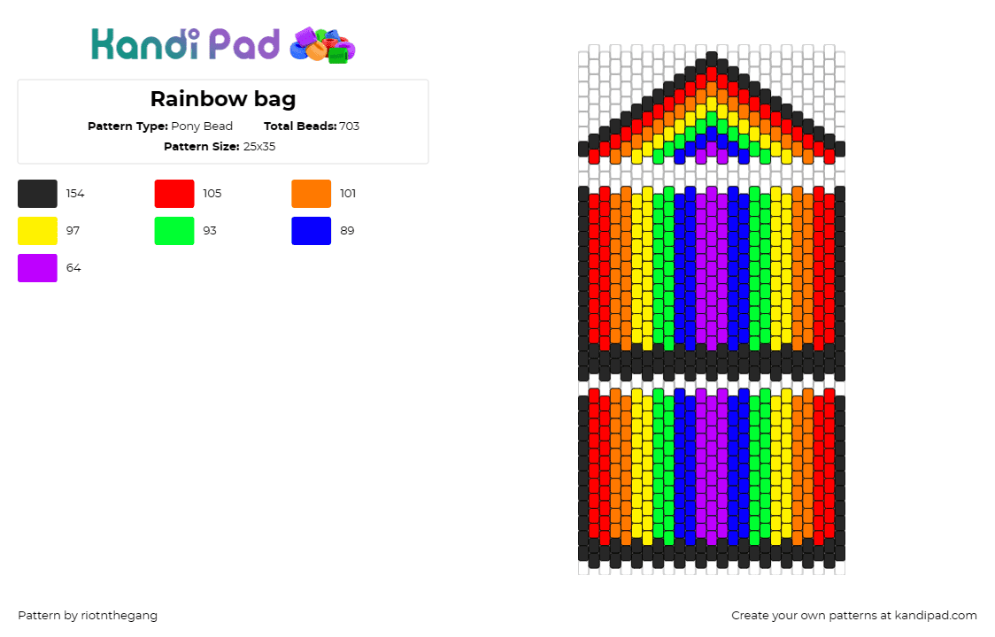 Rainbow bag - Pony Bead Pattern by riotnthegang on Kandi Pad - rainbow,bag,stripes,joy,vibrant,cheerful,colorful,bright,bold