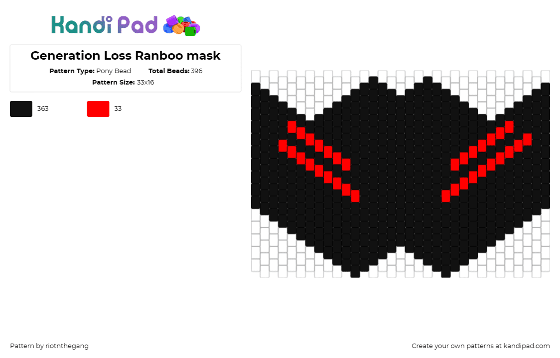 Generation Loss Ranboo mask - Pony Bead Pattern by riotnthegang on Kandi Pad - genloss,ranboo,mask,mysterious,edgy,persona,cosplay,fan,black