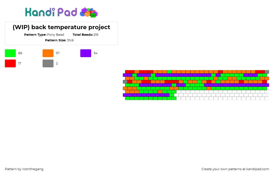 (WIP) back temperature project - Pony Bead Pattern by riotnthegang on Kandi Pad - colorful