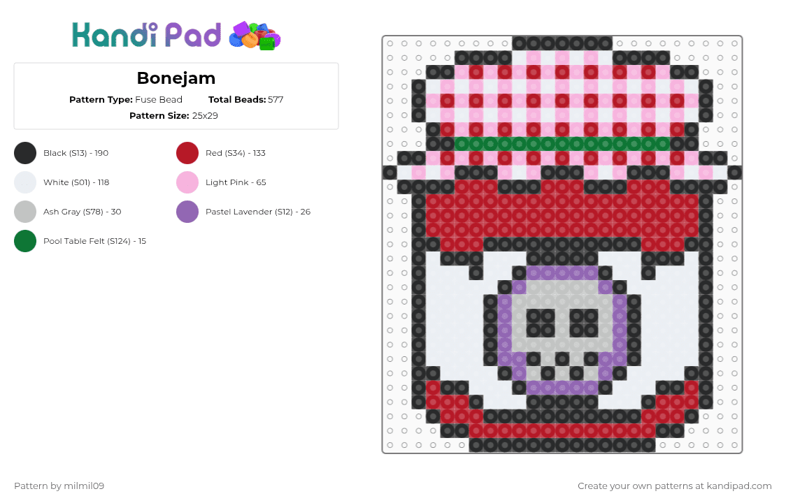 Bonejam - Fuse Bead Pattern by milmil09 on Kandi Pad - pink,red