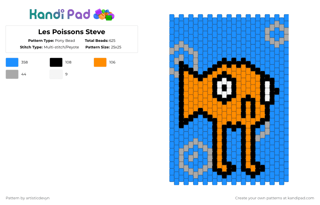 Les Poissons Steve - Pony Bead Pattern by artisticdevyn on Kandi Pad - light blue