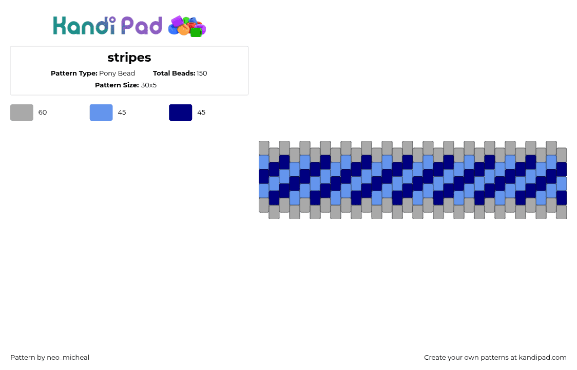 stripes - Pony Bead Pattern by neo_micheal on Kandi Pad - diagonal,stripe,cuff,blue,gray