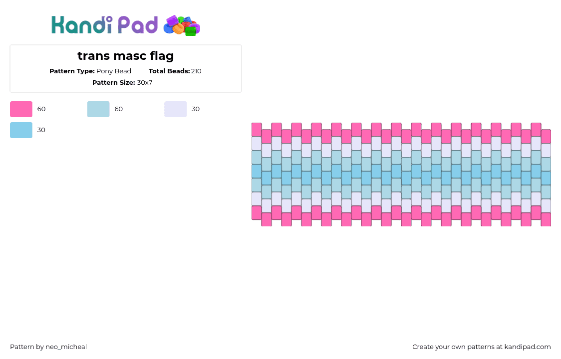 trans masc flag - Pony Bead Pattern by neo_micheal on Kandi Pad - transmasculine,pride,cuff,light blue,pink