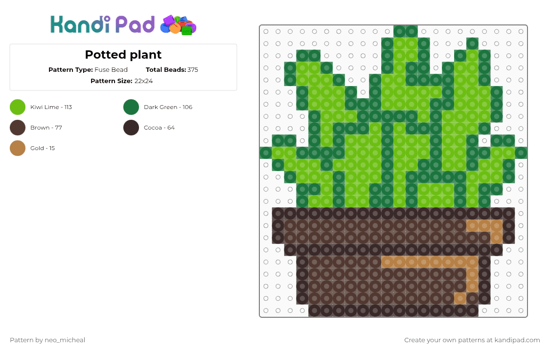 Potted plant - Fuse Bead Pattern by neo_micheal on Kandi Pad - green,brown,plant,perler