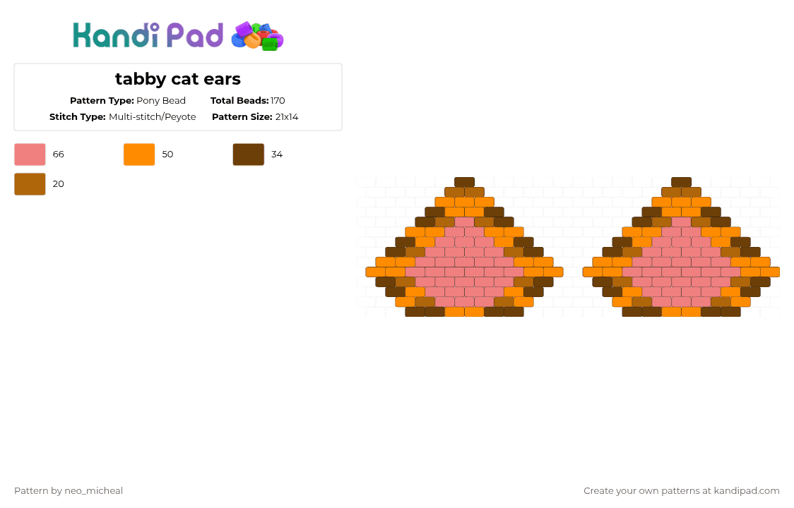 tabby cat ears - Pony Bead Pattern by neo_micheal on Kandi Pad - orange,red,cat ears,ears,cat,tabby cat