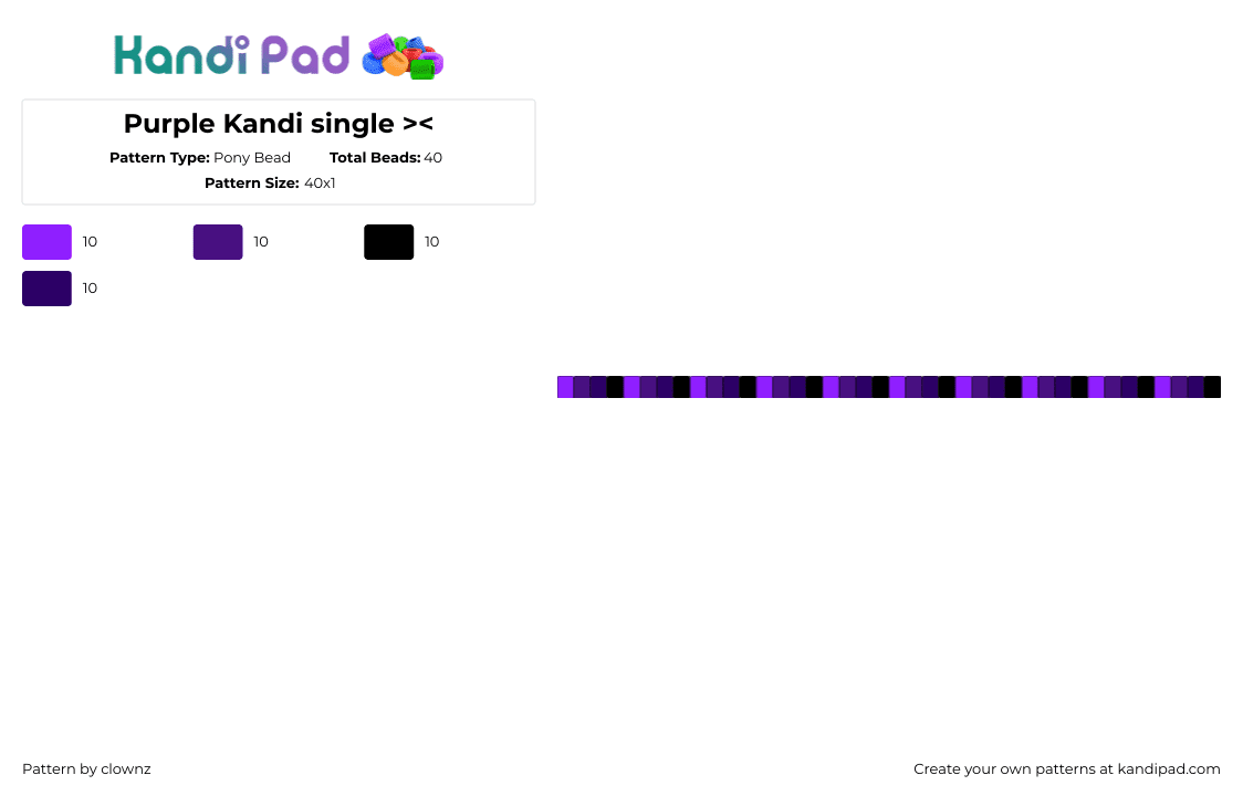 Purple Kandi single > - Pony Bead Pattern by clownz on Kandi Pad - dark,single,bracelet,purple,black
