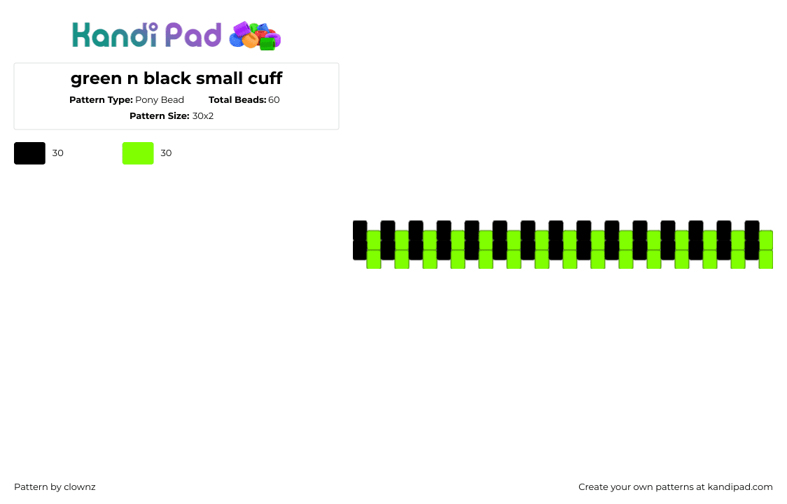 green n black small cuff - Pony Bead Pattern by clownz on Kandi Pad - black, green