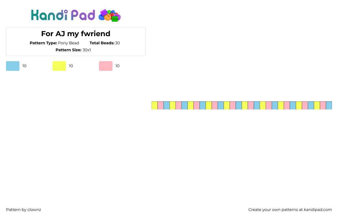 For AJ my fwriend - Pony Bead Pattern by clownz on Kandi Pad - pansexual,pride,pastel,single,bracelet,yellow,pink,light blue