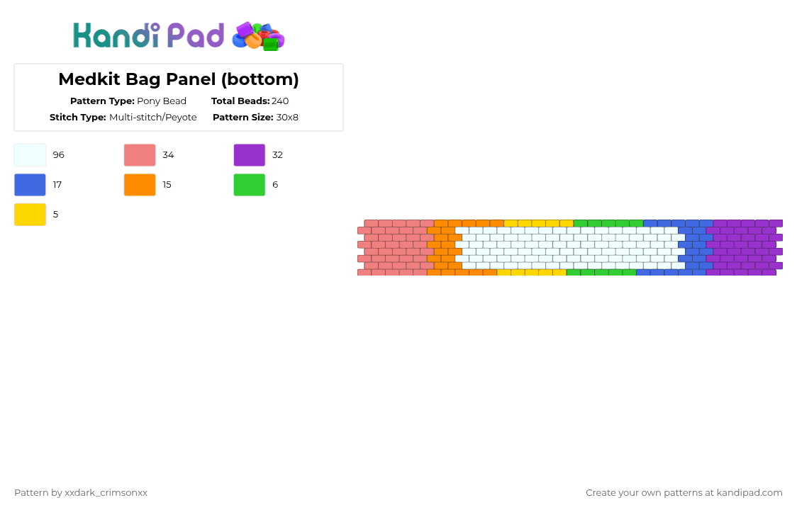 Medkit Bag Panel (bottom) - Pony Bead Pattern by xxdark_crimsonxx on Kandi Pad - medkit,dandaid,white,red,blue,colorful