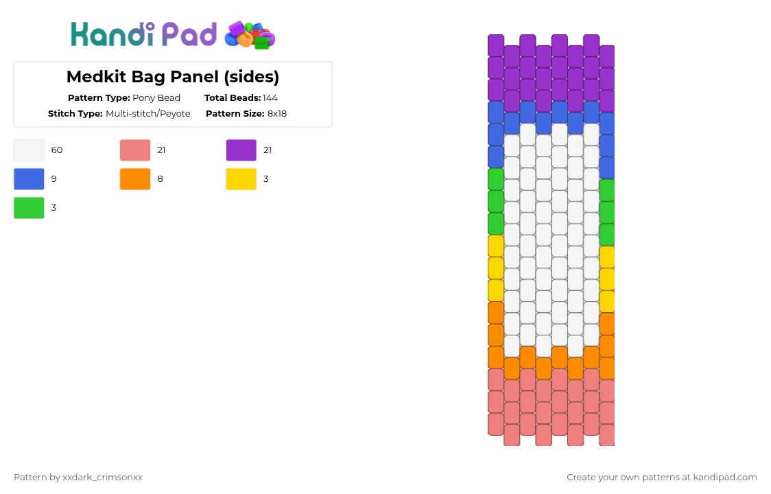 Medkit Bag Panel (sides) - Pony Bead Pattern by xxdark_crimsonxx on Kandi Pad - medkit,dandaid,white,red,purple