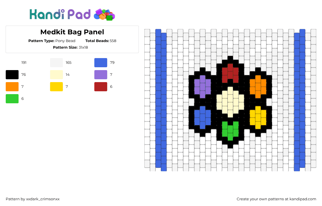 Medkit Bag Panel - Pony Bead Pattern by xxdark_crimsonxx on Kandi Pad - medkit,dandys world,bag,panel,colorful,video game,white,blue