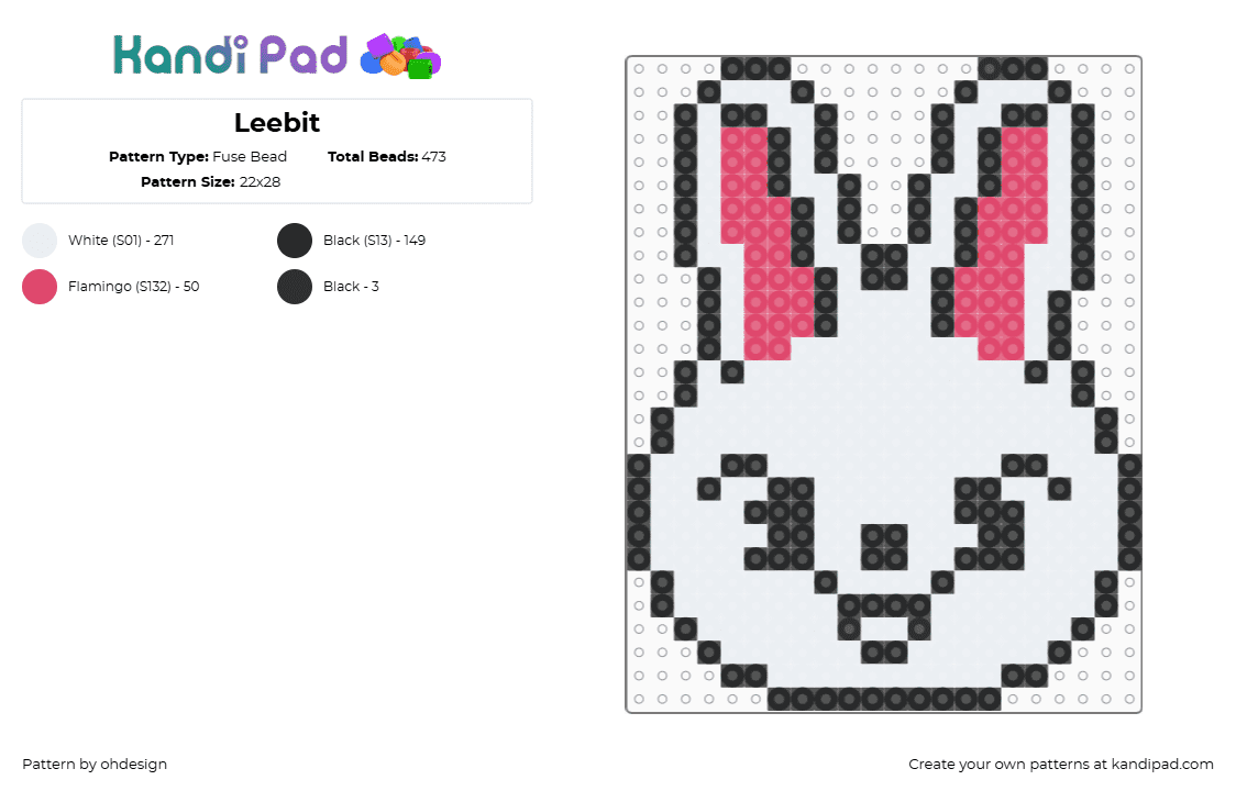 Leebit - Fuse Bead Pattern by ohdesign on Kandi Pad - leebit,skzoo,stray kids,bunny,character,head,music,animal,white,pink