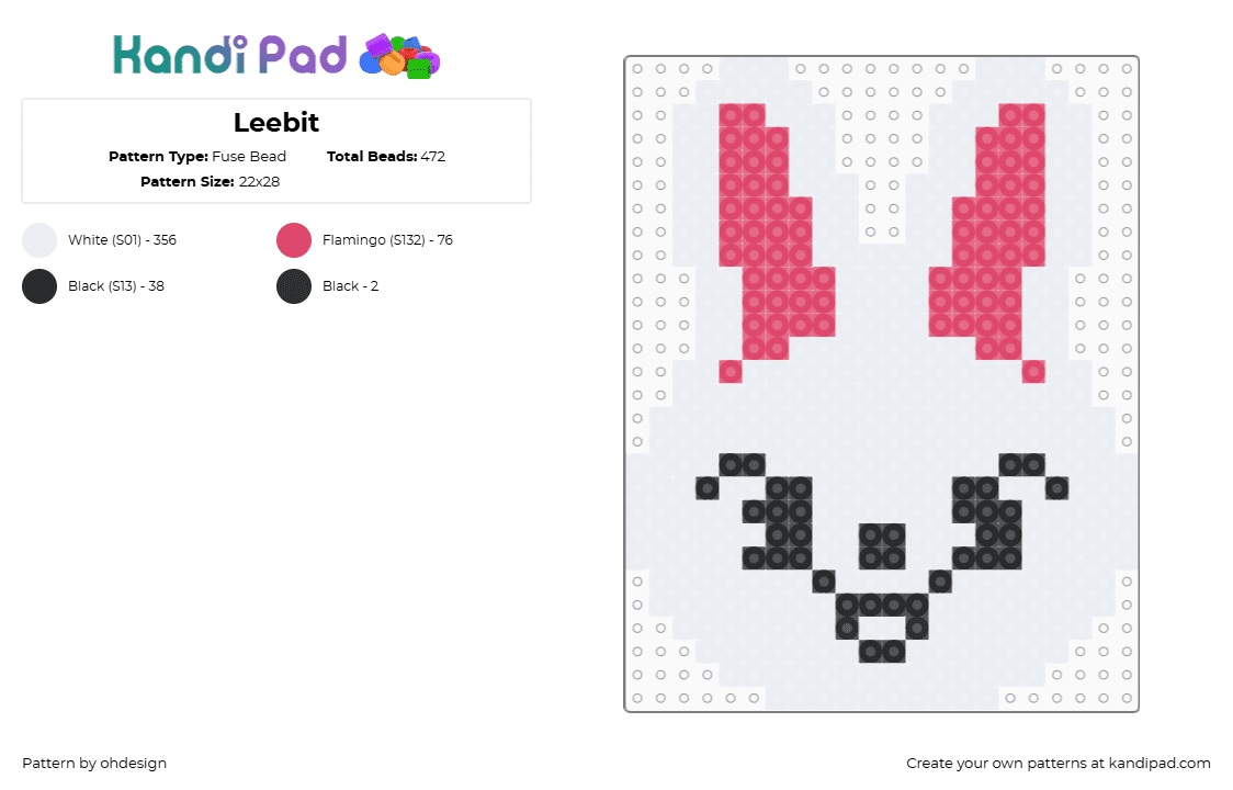 Leebit - Fuse Bead Pattern by ohdesign on Kandi Pad - leebit,skzoo,stray kids,bunny,character,head,music,animal,white,pink