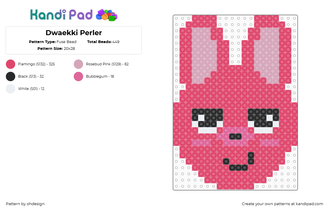 Dwaekki Perler - Fuse Bead Pattern by ohdesign on Kandi Pad - dwaekki,skzoo,stray kids,band,kpop,music,head,charm,pink