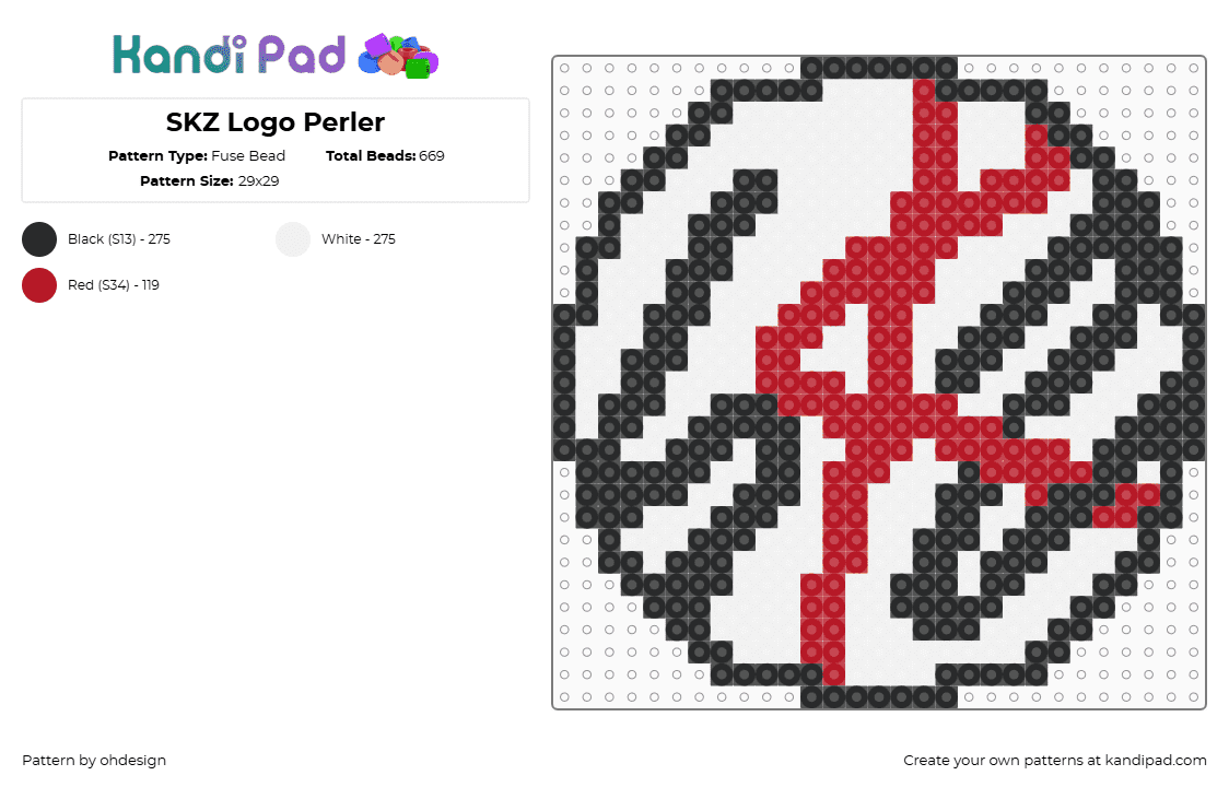 SKZ Logo Perler - Fuse Bead Pattern by ohdesign on Kandi Pad - skz,stray kids,kpop,music,logo,white,black,red