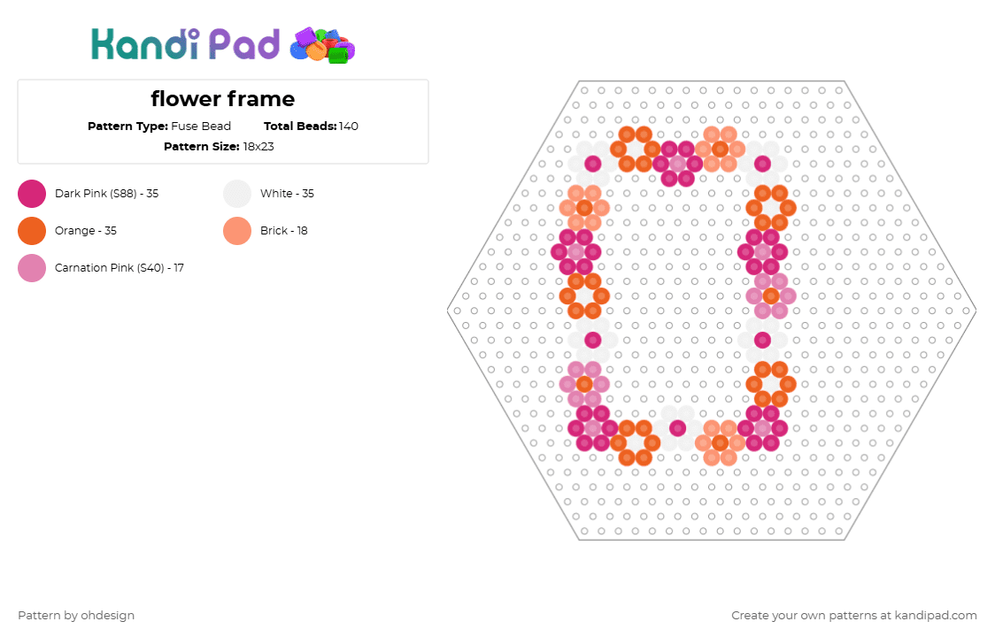 flower frame - Fuse Bead Pattern by ohdesign on Kandi Pad - pink,orange