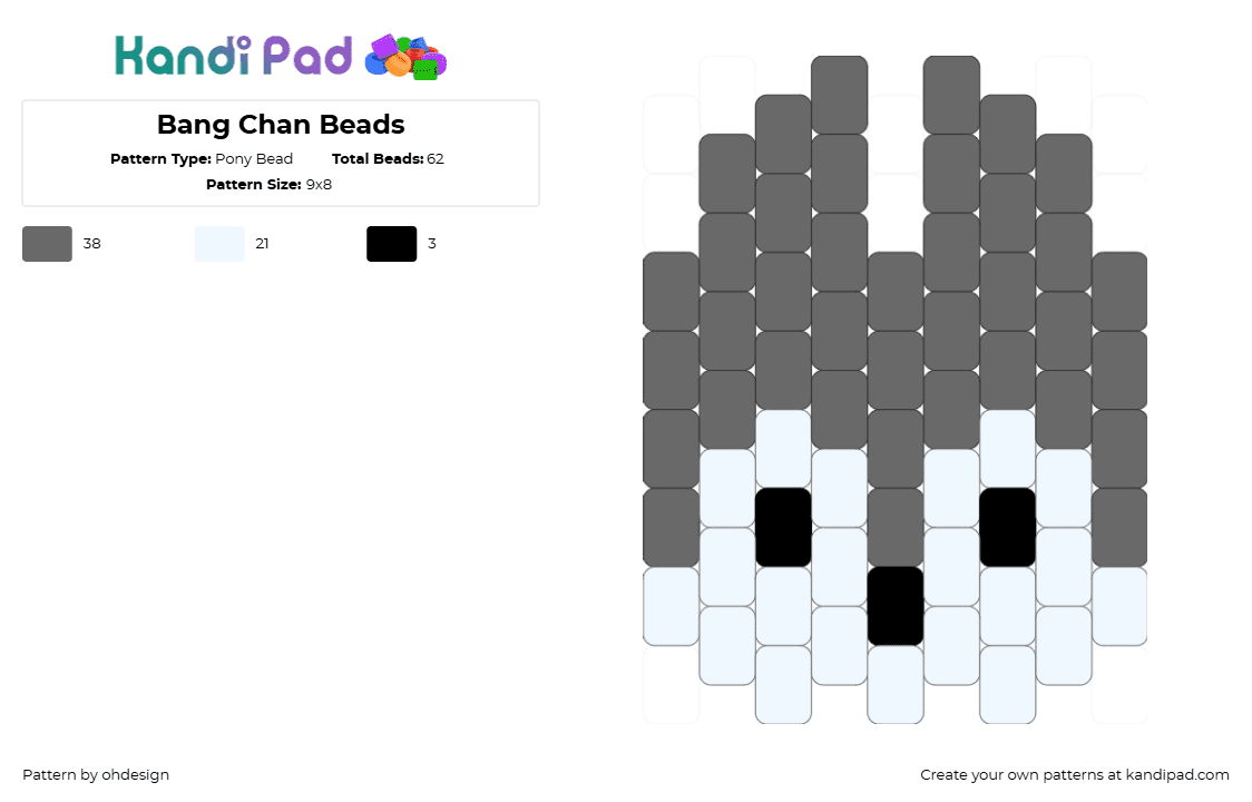 Bang Chan Beads - Pony Bead Pattern by ohdesign on Kandi Pad - wolf chan,stray kids,skzoo,head,music,animal,light blue,gray